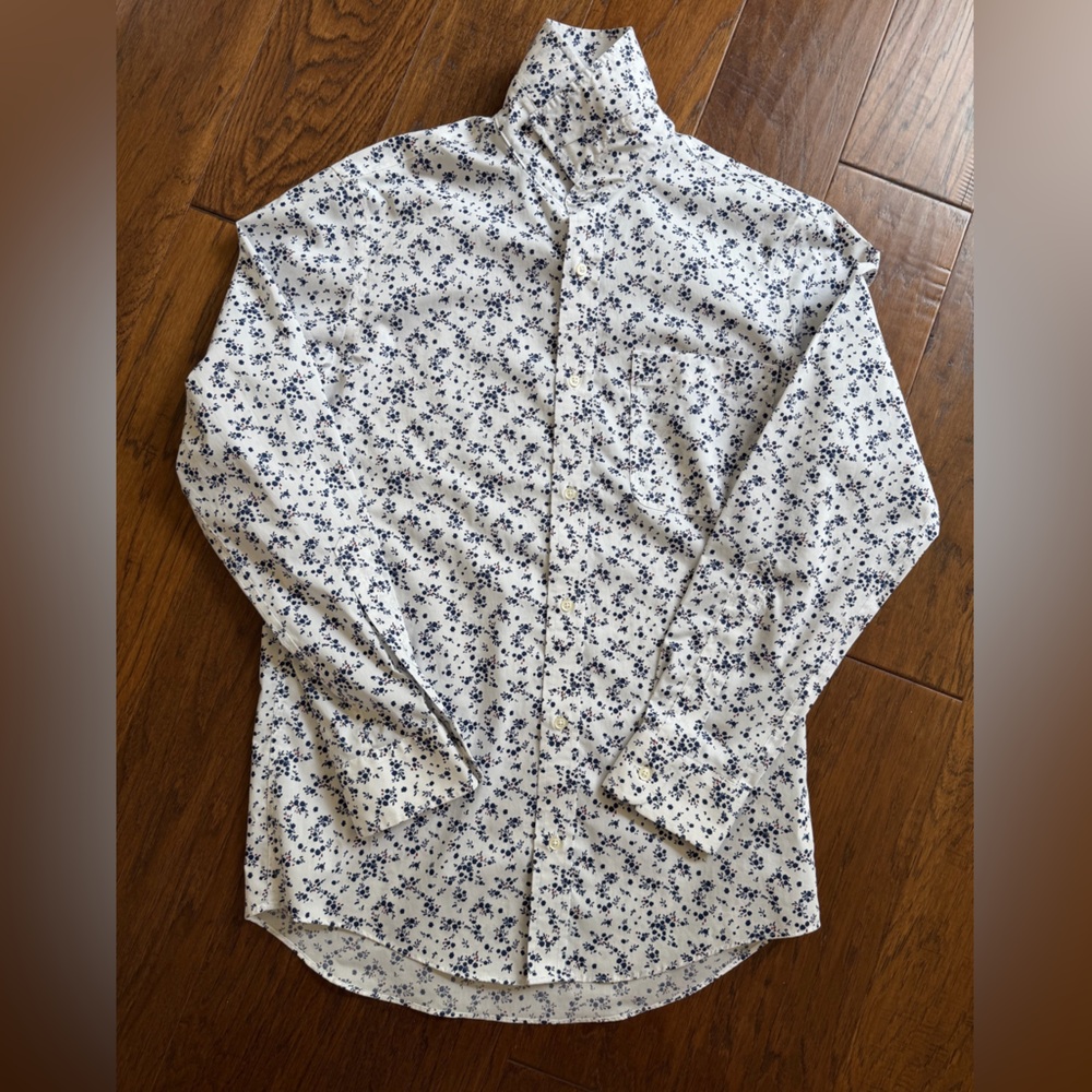 Jos. A. Bank White Button-Down Shirt with Navy Floral Print